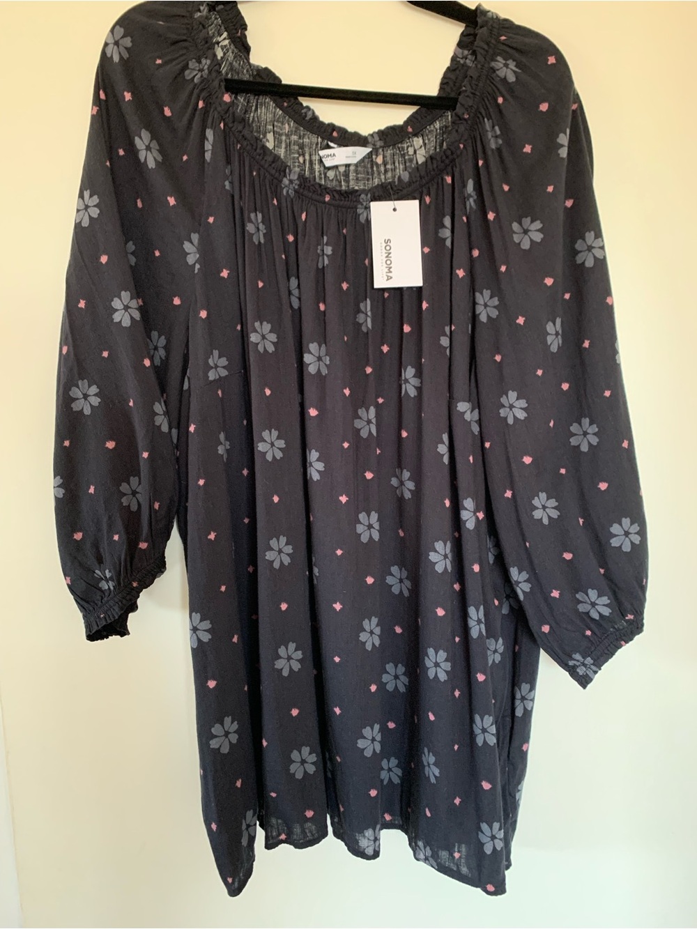 NWT Sonoma Goods For Life Floral Top Boho Blouse 3/4 Sleeve Size 5X Black Grey
